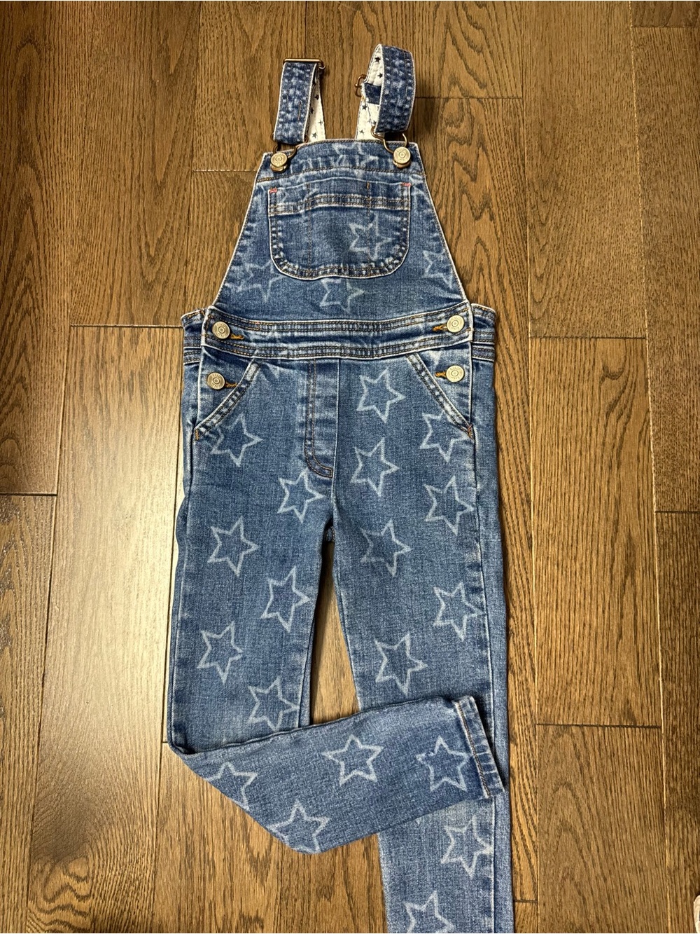 Mini Boden Denim overall with Star Print Lining - Blue